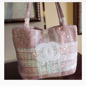 CHANEL Pink Sequin Tweed Tote Bag GWP